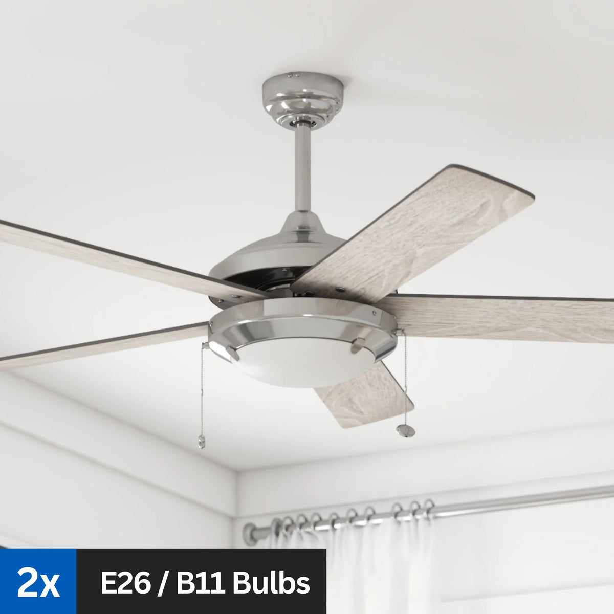52" Satin Nickel Ceiling Fan with Light E515