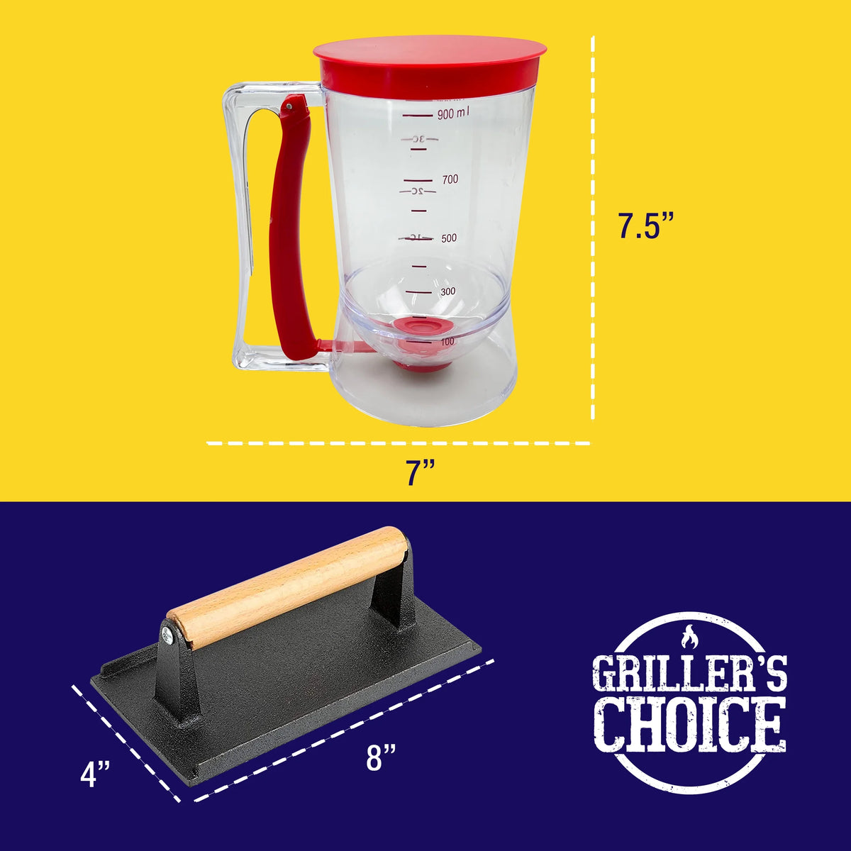 Pancake Batter Dispenser, Bacon Press, Egg Rings Breakfast Set M39746