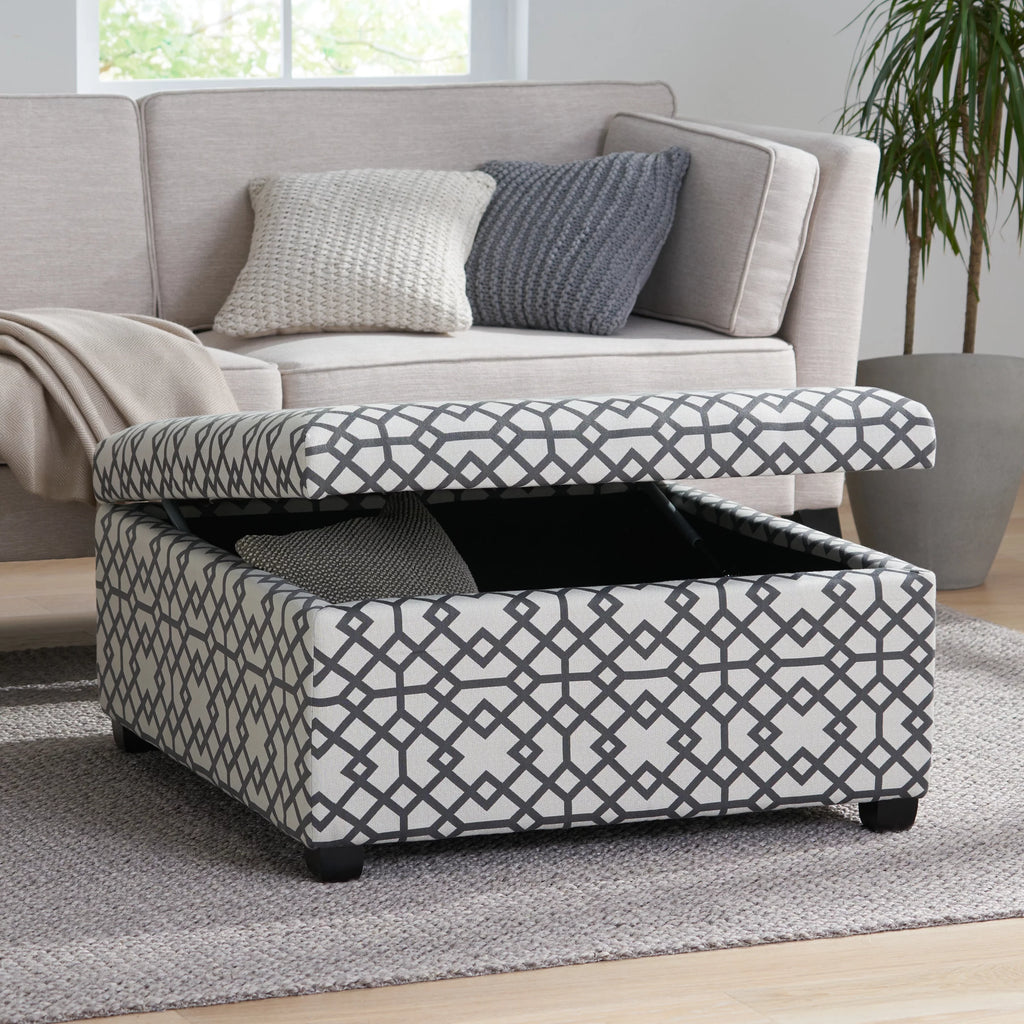 Grey Fabric Storage Ottoman V5509