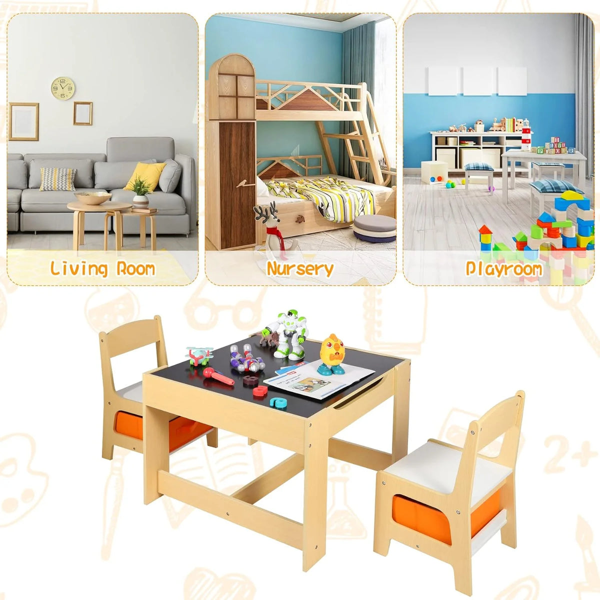 Kids Table and Chair Set with Storage Drawers K4414