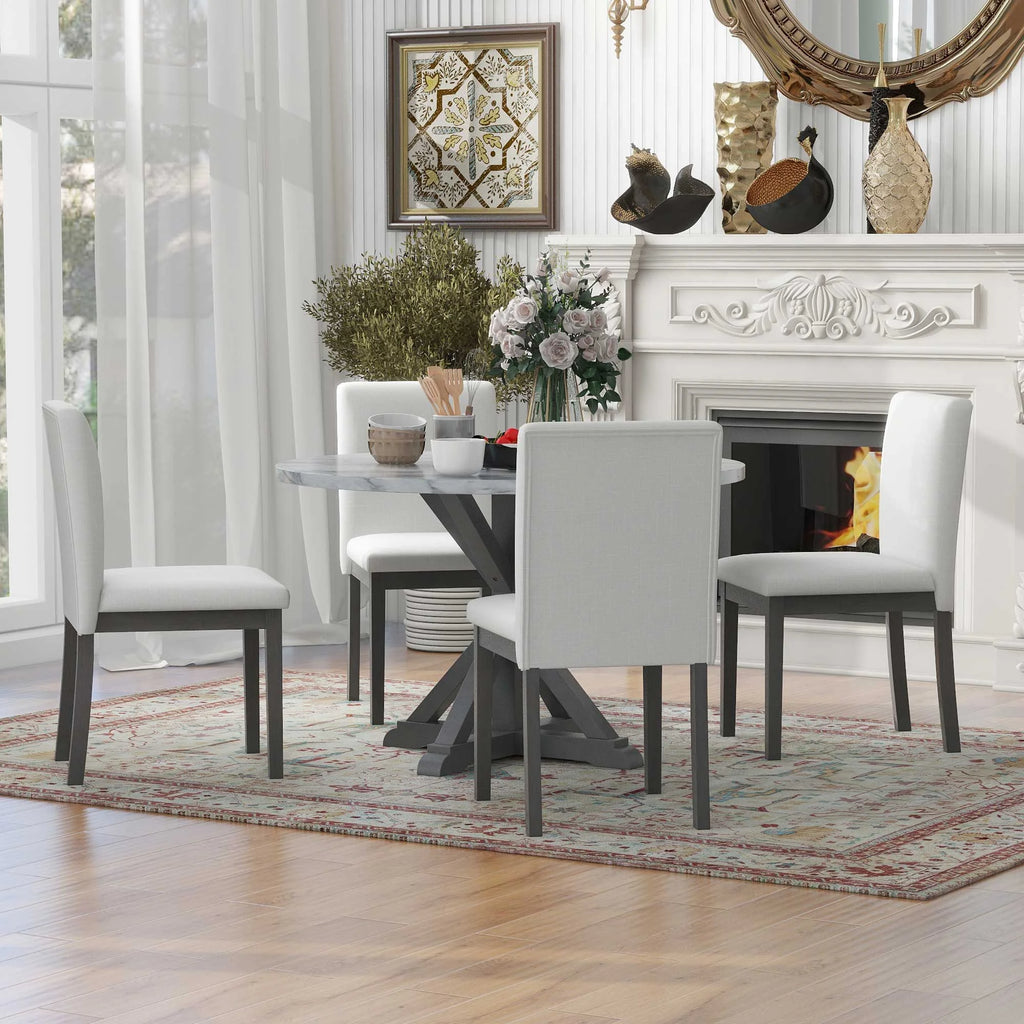 5 Piece Round Dining Table Set with Cushioned Chairs N659236
