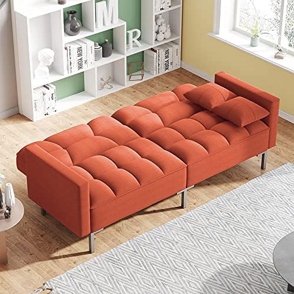 Modern Linen Convertible Futon Sofa Bed 2-in-1 Sleeper Sofa with 2 Pillows N330846