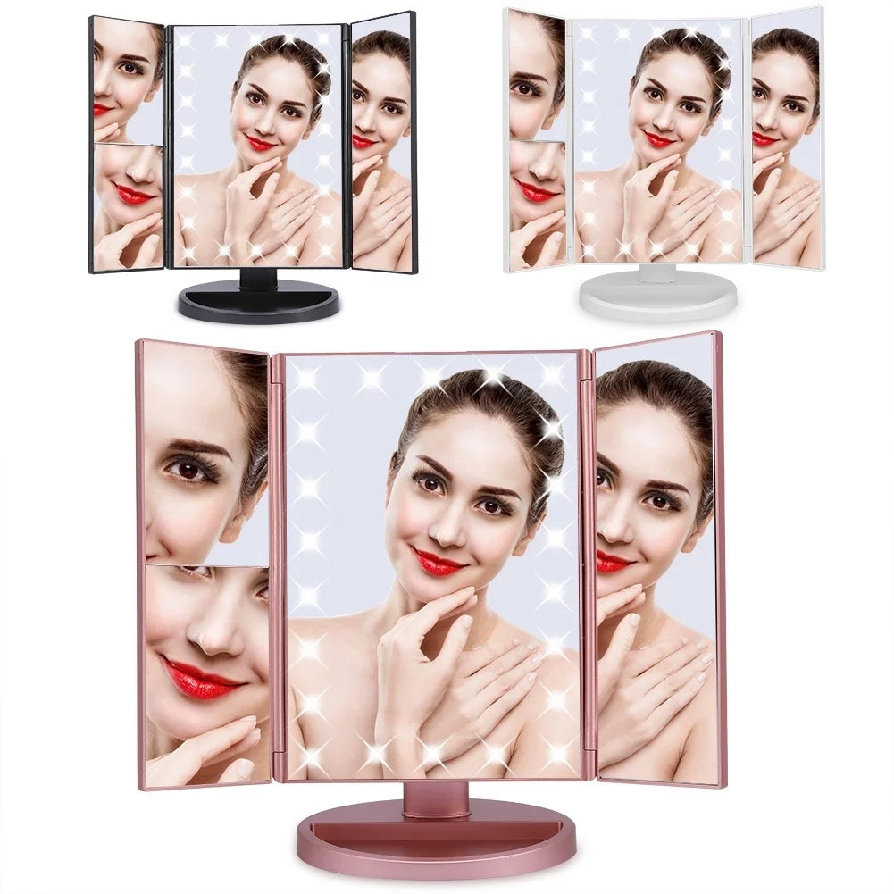 Trifold Lighted Makeup Vanity Mirror with 2X/3X Magnification X223025