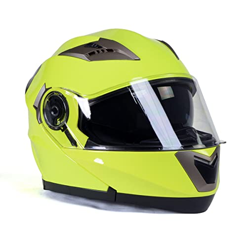 Neon Yellow Motorcycle Modular Helmet with Drop Down Visor S798