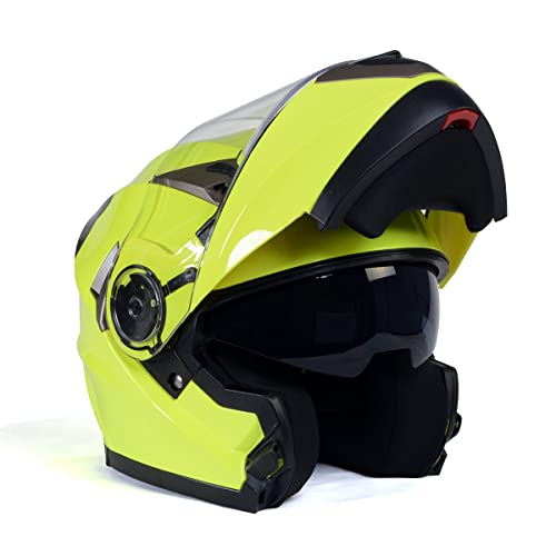 Neon Yellow Motorcycle Modular Helmet with Drop Down Visor S798