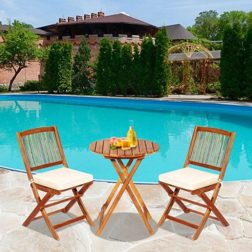 3-Piece Wooden Bistro Set with Cushioned Chairs R19248
