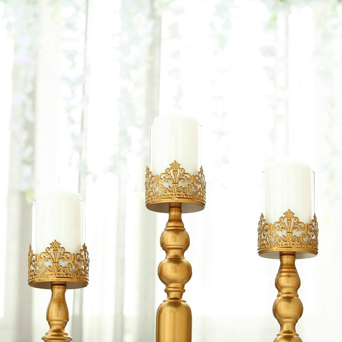 3 Gold Metal Glass Candle Holders T381
