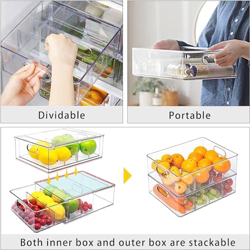 4pack Stackable Refrigerator Organizer Bins with Pull-Out Drawer S412