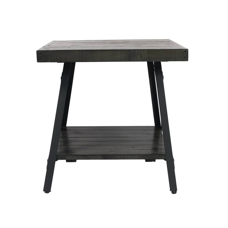 Antique Gray and Steel Gray Solid Wood Top End Table C4052