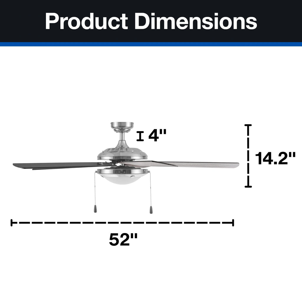 52" Satin Nickel Ceiling Fan with Light E515