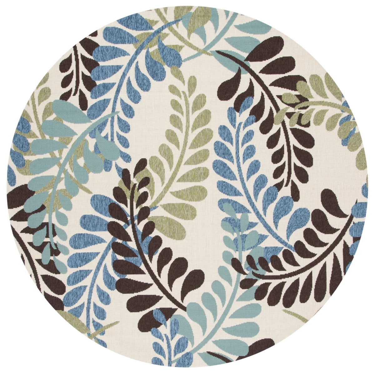 Cream Aqua Floral Indoor/Outdoor Area Rug F229233
