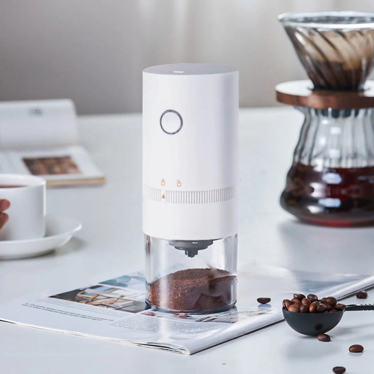 White Cordless Electric Coffee Grinder M876