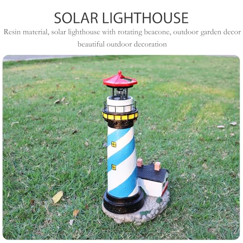 18" Solar Lighthouse with Rotating Beacon, Waterproof Outdoor Garden Decor (Black) X325