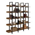 Black Triple Wide 5 Tiers Industrial Bookshelf with Metal Frame Y1466