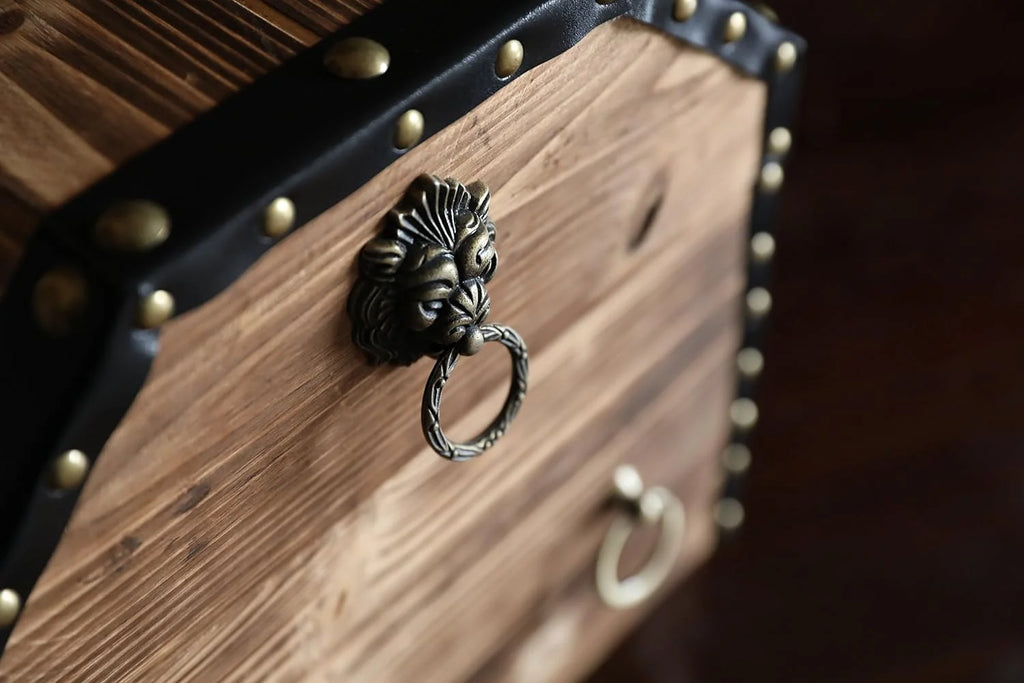 Large Wooden Lockable Trunk with Lion Rings W874543