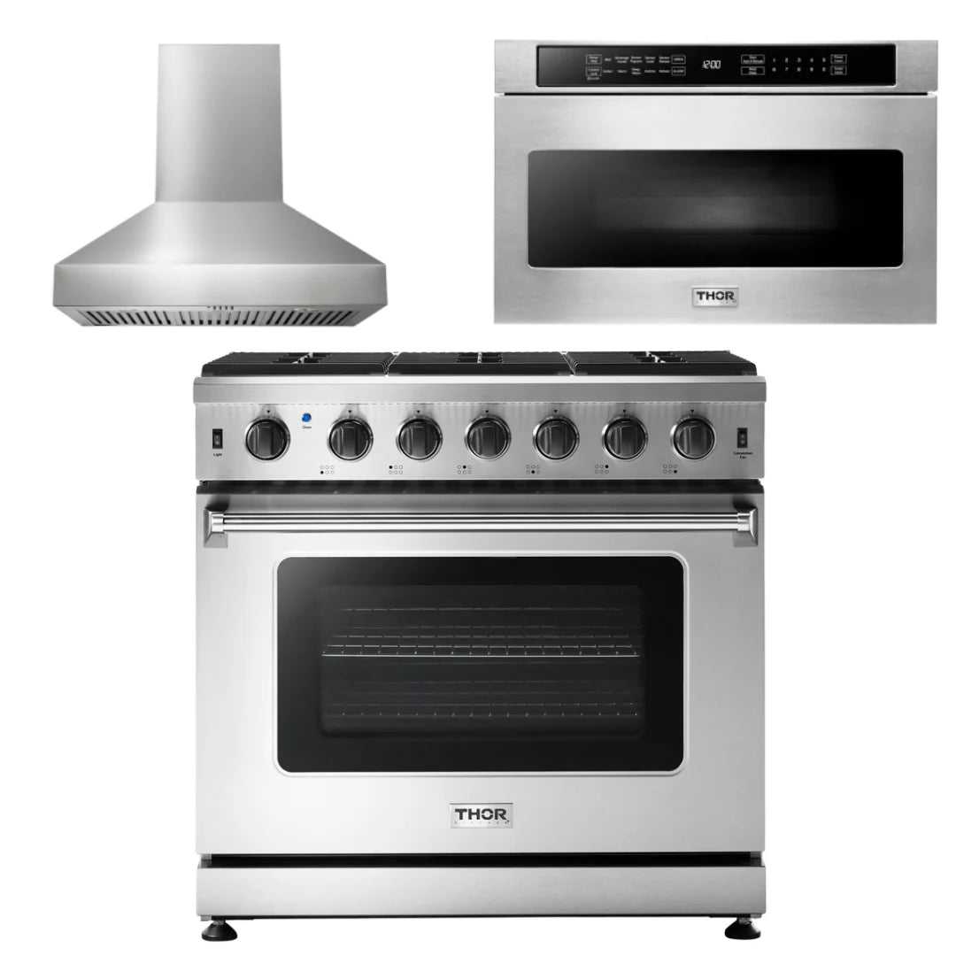 36 Propane Gas Range, Range Hood, Microwave Z86844