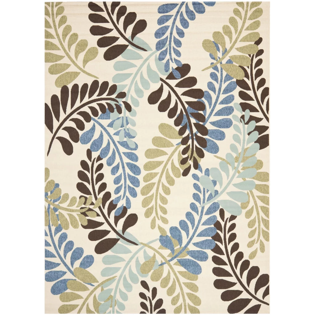 Cream Aqua Floral Indoor/Outdoor Area Rug F229233