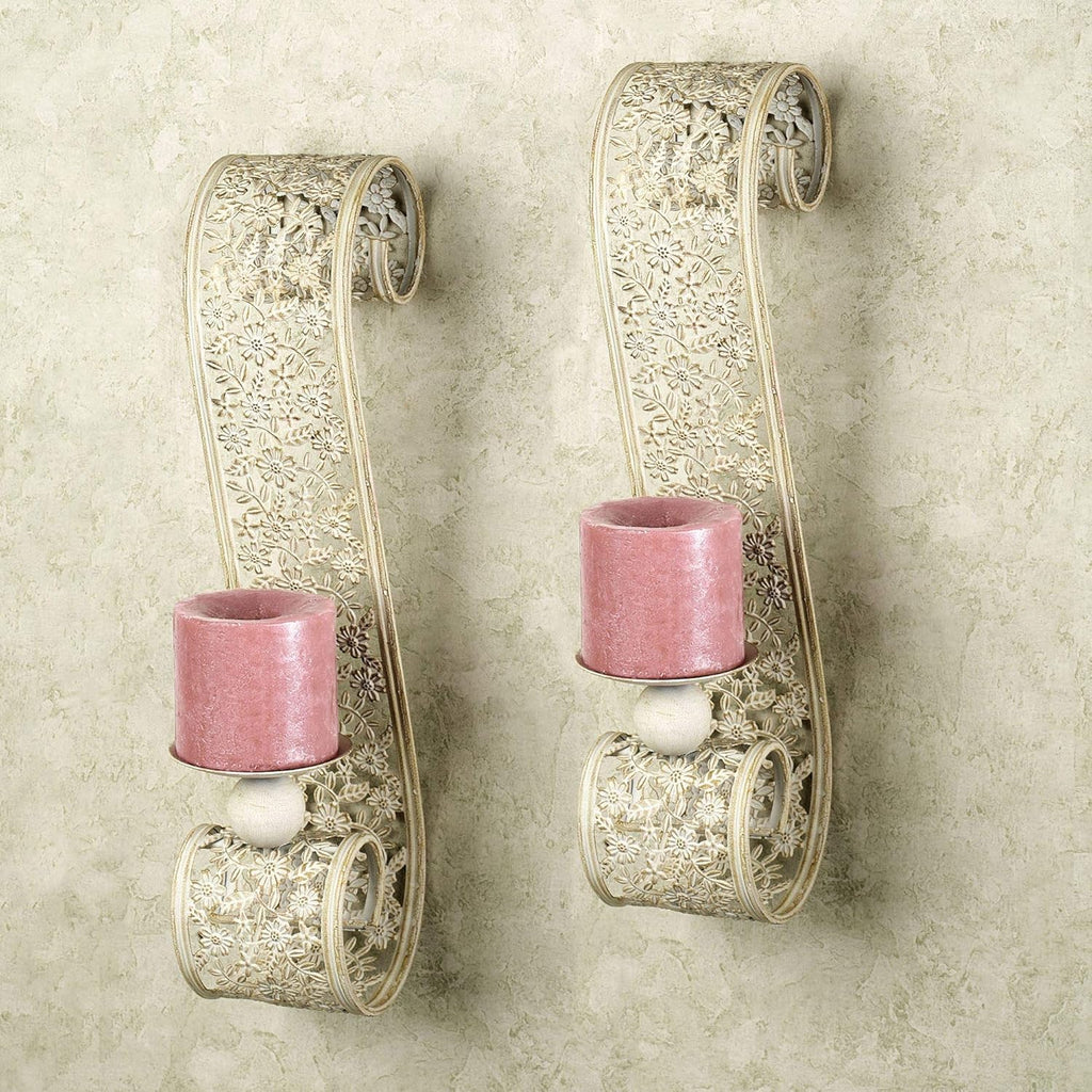 Ivory Beige Metal Wall Sconce Pair, Set of Two, 16 Inches High Q5399