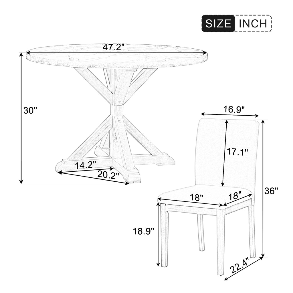 5 Piece Round Dining Table Set with Cushioned Chairs N659236