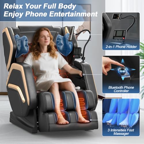Zero Gravity Massage Chair with 10 Fixed Rollers, Heating, Bluetooth Speaker I81282