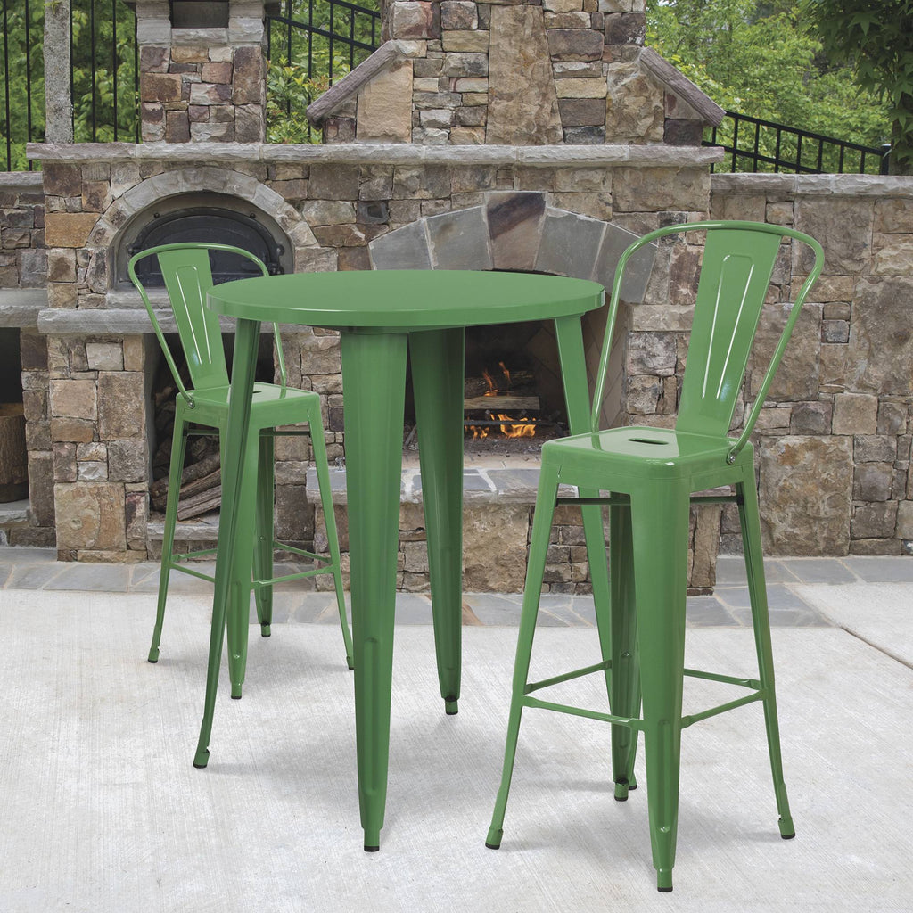 Round Green Metal Bar Table Set with 2 Stools W9918