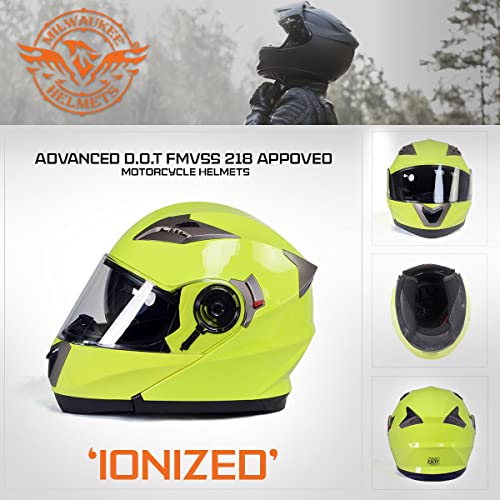 Neon Yellow Motorcycle Modular Helmet with Drop Down Visor S798