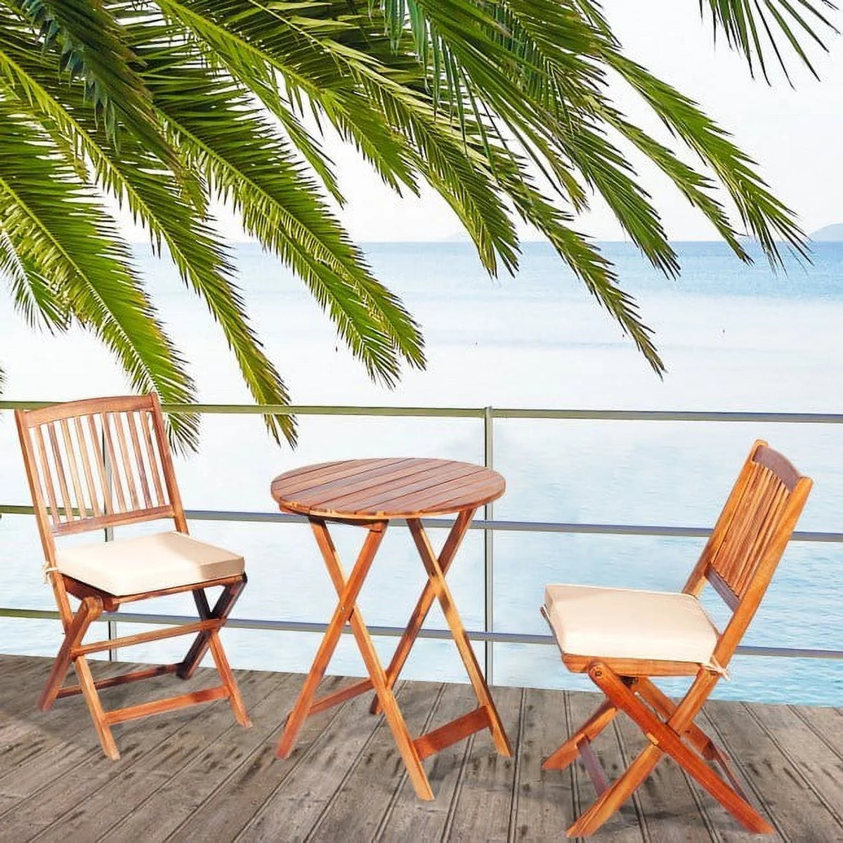 3-Piece Wooden Bistro Set with Cushioned Chairs R19248