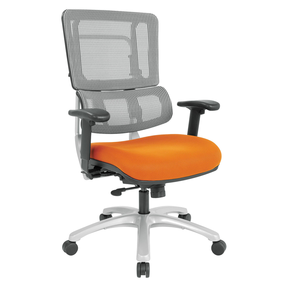 Grey Mesh Back Chair with Silver Base, Orange B302