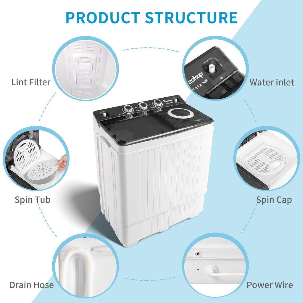 26Lbs Semi-automatic Twin Tub Washing Machine with Built-in Drain Pump P38122