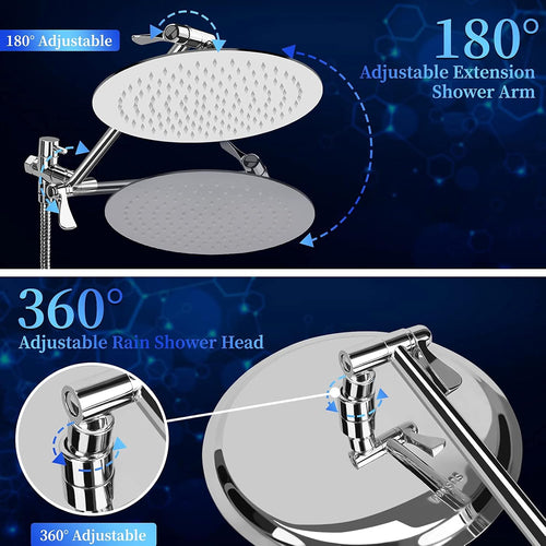 10" Rainfall Shower Head and 9-Setting High Pressure Handheld Shower Heads Combo, Dual ShowerHead with 11" Adjustable Extension Arm and 60" Stainless Hose K897339