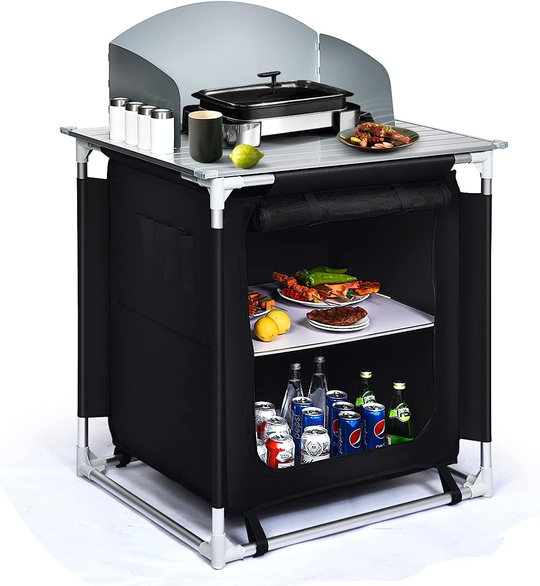 Portable Aluminum Camping Kitchen Table with Sink F593621