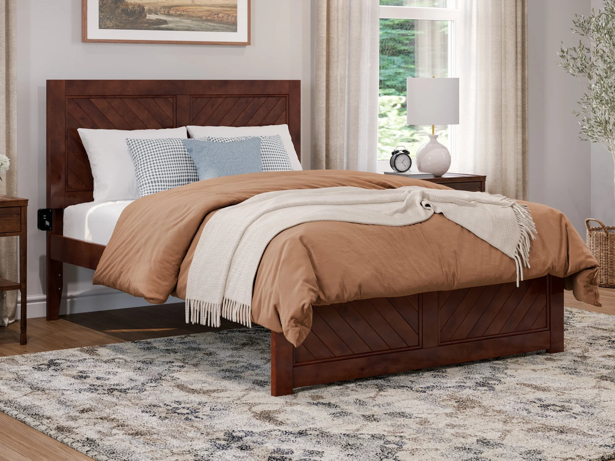 Walnut Solid Wood Platform Bed with Footboard I944755