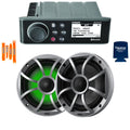 Marine AM/FM/BT Stereo with 1 Pair 6.5" RGB Marine Coaxial Speakers Q6344