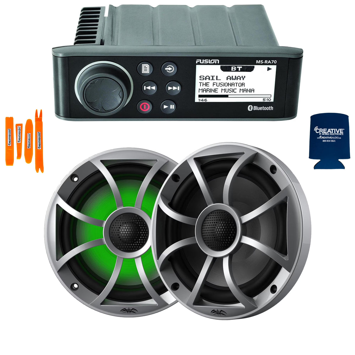 Marine AM/FM/BT Stereo with 1 Pair 6.5" RGB Marine Coaxial Speakers Q6344