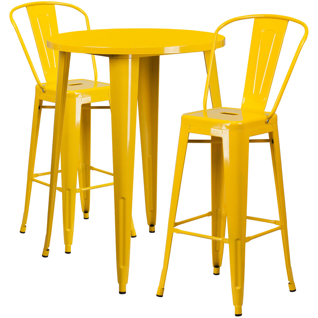 Round Green Metal Bar Table Set with 2 Stools W9918