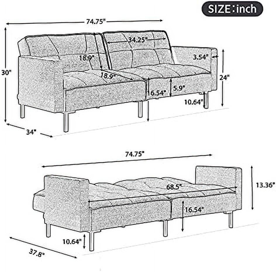 Modern Linen Convertible Futon Sofa Bed 2-in-1 Sleeper Sofa with 2 Pillows N330846