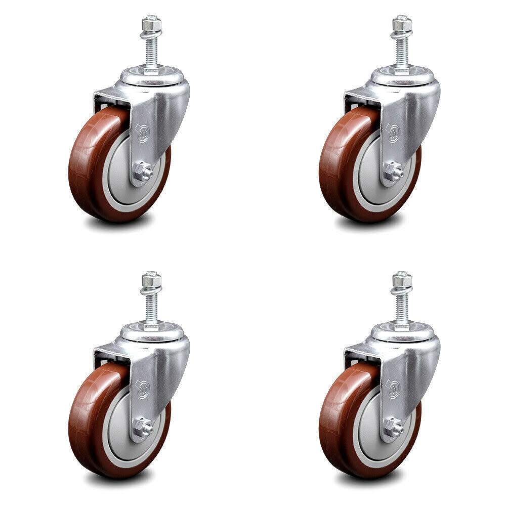 Maroon Poly Swivel Caster Set of 4 with 10mm Stem U122
