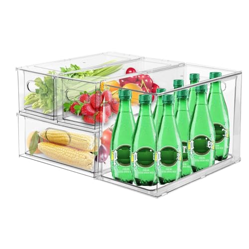 4pack Stackable Refrigerator Organizer Bins with Pull-Out Drawer S412