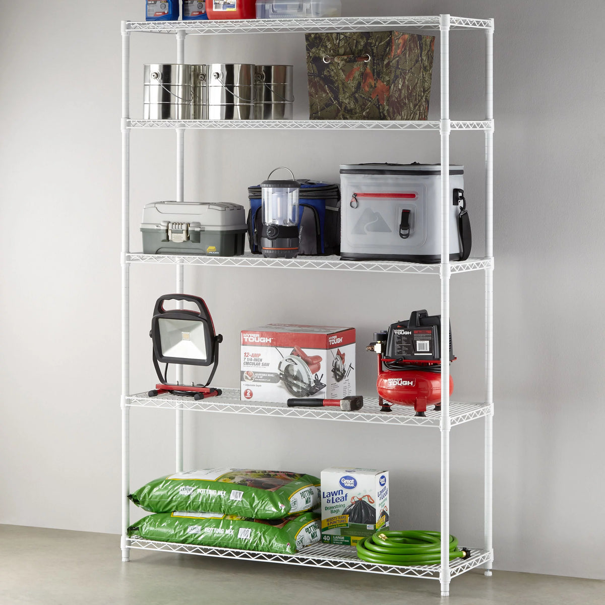 5 Tier Heavy Duty Wire Shelf Unit White 3000 lbs G6230
