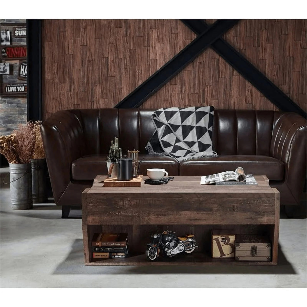 Oak Wood Storage Coffee Table and TV Stand Set I258243