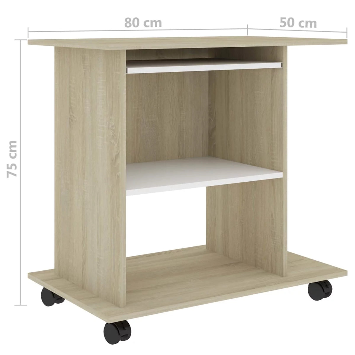 White and Sonoma Oak Computer Desk with Keyboard Tray B6755