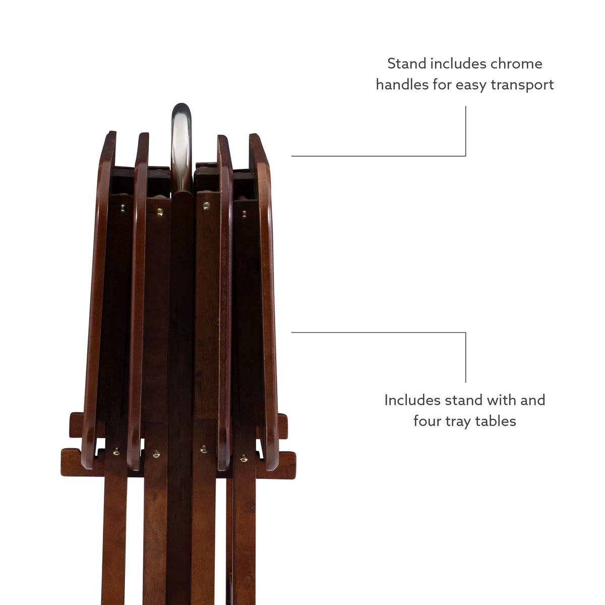 Folding Tray Table Set with Stand, 5 Pieces, Dark Cherry and White H256