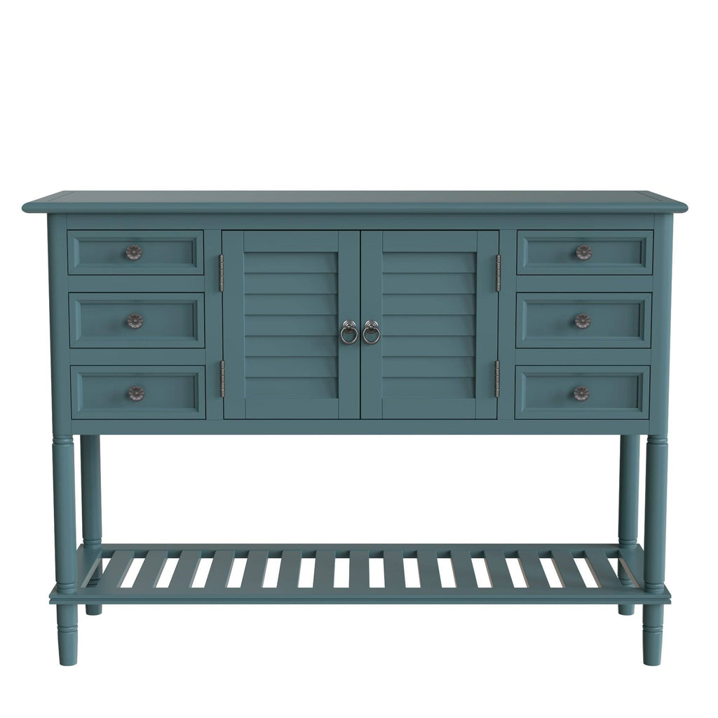Green Wood Console Table with 6 Drawer and 1 Cabinet and 1 Shelf S390