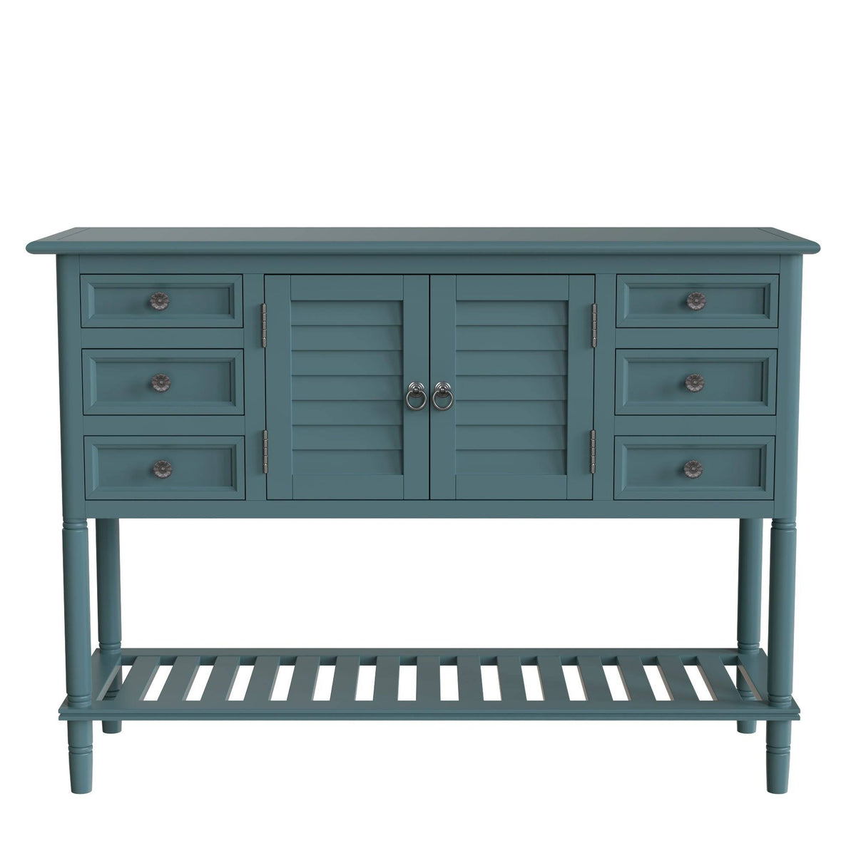 Green Wood Console Table with 6 Drawer and 1 Cabinet and 1 Shelf S390