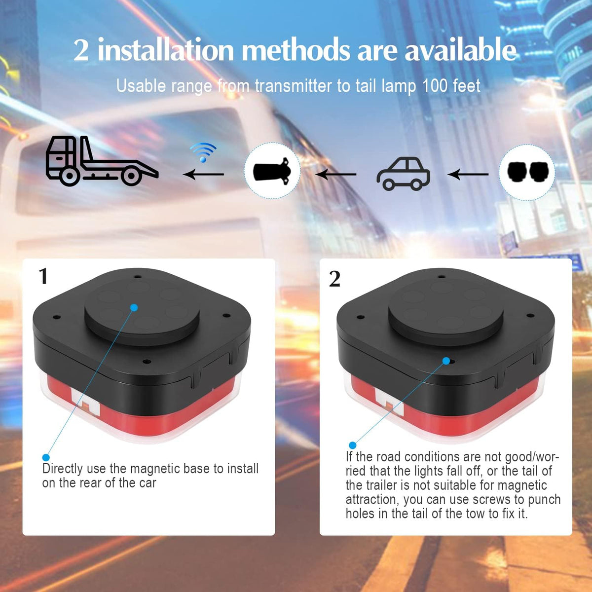 2 Pcs Rechargeable LED Magnetic Trailer Lights Kit T20655