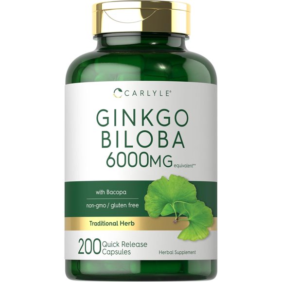 Ginkgo Biloba Capsules 6000mg 200 Count Supplement K795