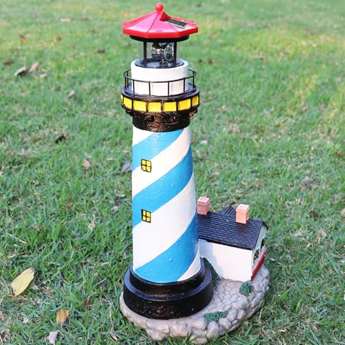 18" Solar Lighthouse with Rotating Beacon, Waterproof Outdoor Garden Decor (Black) X325