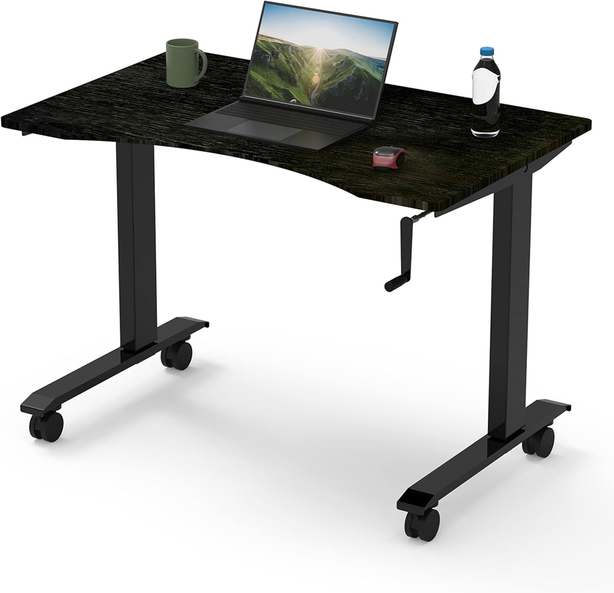 Crank Adjustable Height Rolling Standing Desk, Curved Bamboo Top, 48" Wide N106
