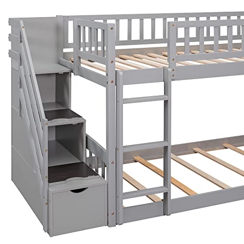 Twin Size Wood Loft Bed with Slide and Storage Shelves Q270053