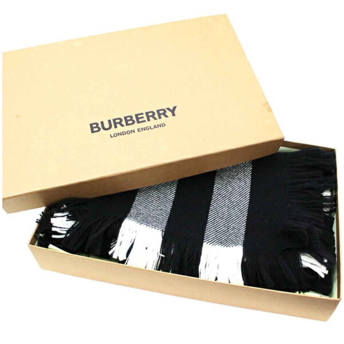 Wool Muffler Mega Plaid White Black Q58691